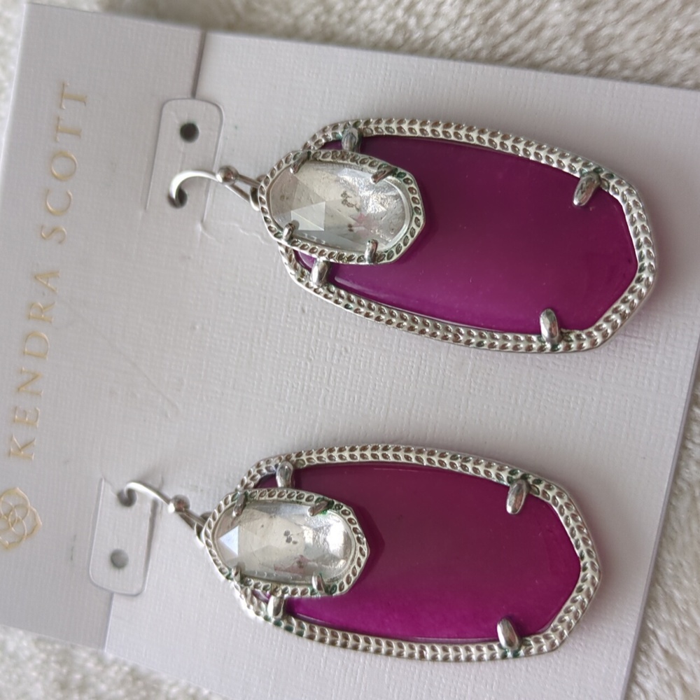 Kendra Scott Emmy Drop Earrings Purple Jade Clear Glass Rhodium Silver Custom